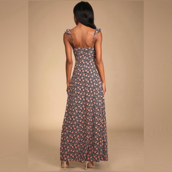 The Way to Love Navy Blue Floral Print Ruffled Maxi Dress XS - Picture 3 of 8